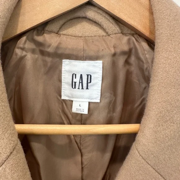GAP Relaxed Long Topcoat Camel Wool Blend Double Breasted Size L NWOT - Picture 6 of 7